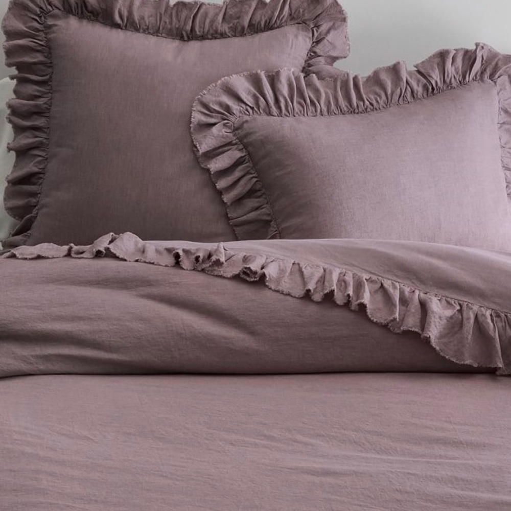 Pottery Barn New NIP Cal King Belgian Flax Linen Duvet + 4 Euro Shams Fig Purple